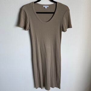 James Perse Green Short Sleeve T-Shirt Midi Dress 100% Cotton Size 2 (US Size 6)